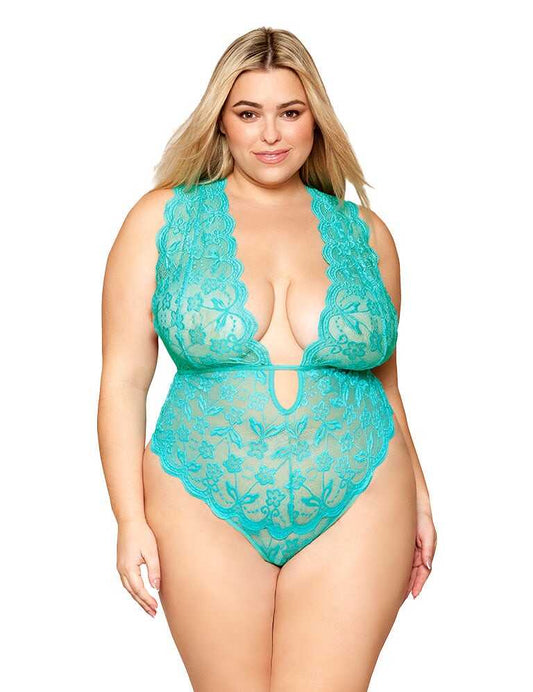 Friends With Benefits - Ocean CHEEKY SHEER LACE TEDDY